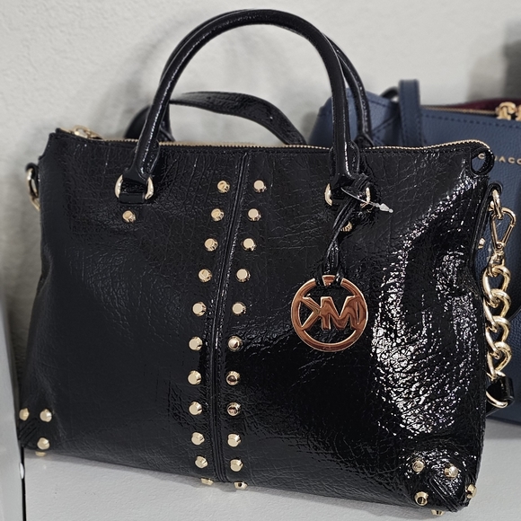 Mk nwt patent leather studded black satchel - Picture 1 of 1